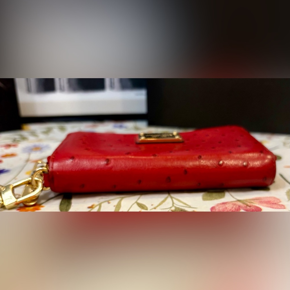 EUC! MICHAEL KORS Red Zip Wallet with Gold Chain Wristlet - Picture 7 of 15